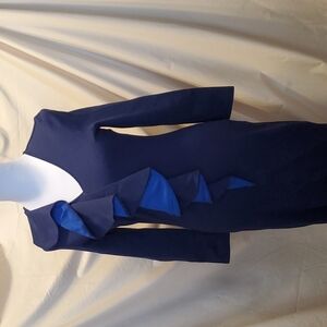 Sabie Navy Blue V-Neck Ruffle Dress SZ MD